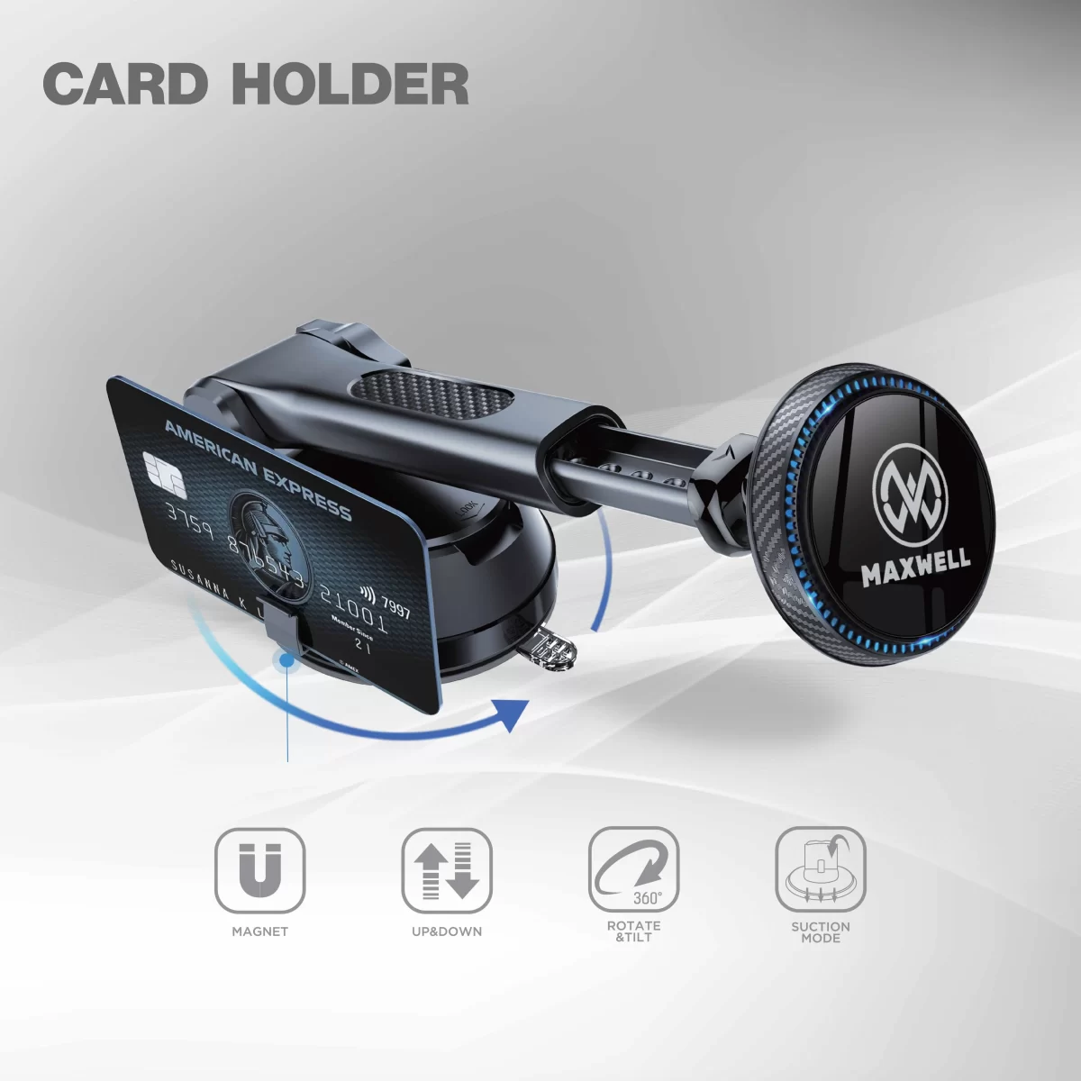 Maxwell Car Phone Holder & Wireless Fast Charger with Cooling Fan, MagSafe, 360° Suction, for iPhone and Samsung