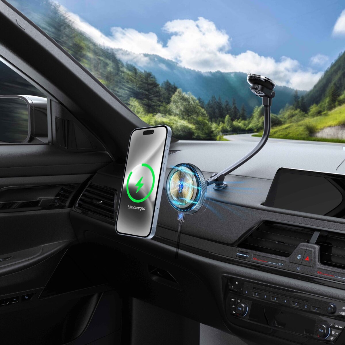 Maxwell Car Holder & Wireless Charger Compatible with MagSafe, Cooling Fan, Fast Charging, 360° Rotation, for iPhone and Android