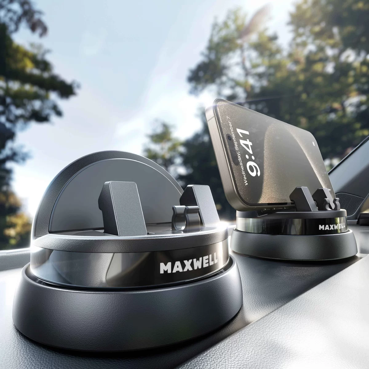 Maxwell Car Phone Holder with Cable Storage Design, Non-Slip Silicone, Compatible with iPhone and Samsung