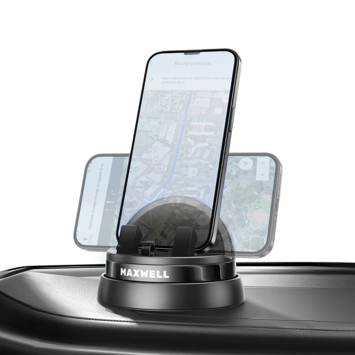 Maxwell Car Phone Holder with Cable Storage Design, Non-Slip Silicone, Compatible with iPhone and Samsung