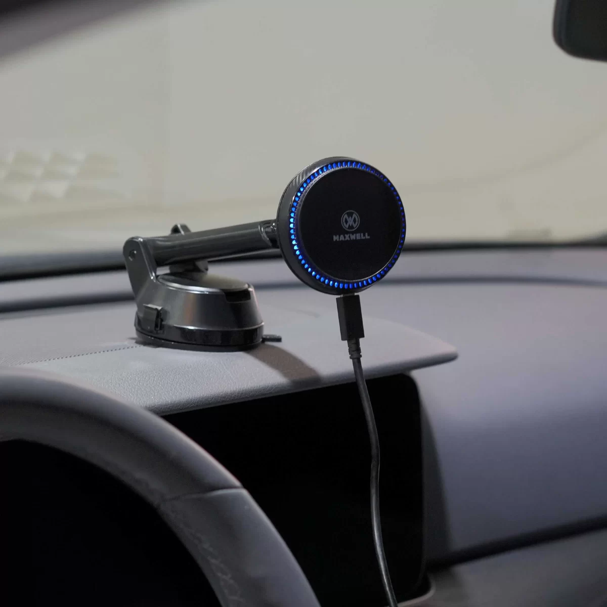 Maxwell Car Phone Holder with Cable Storage Design, Non-Slip Silicone, Compatible with iPhone and Samsung