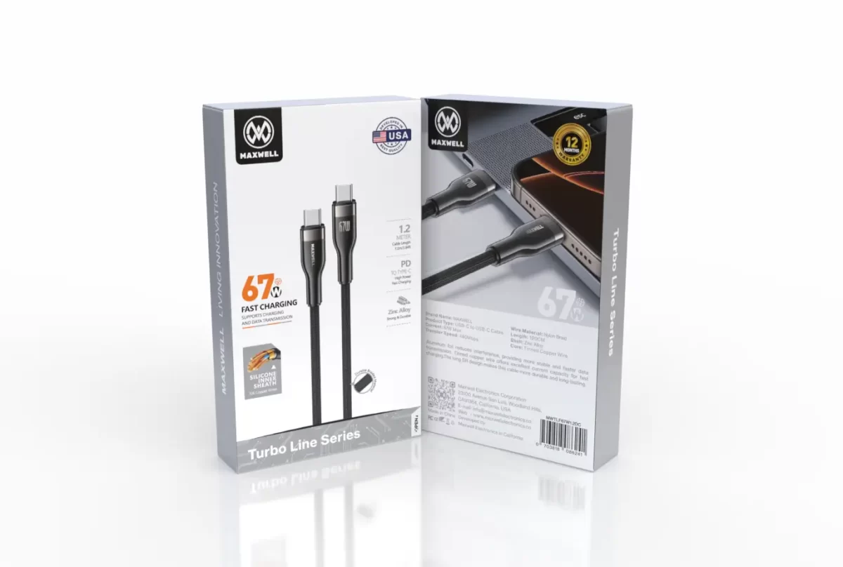 Maxwell Turbo Line Series Cable USB-C to USB-C 67W Fast Charging (1.2Meter)