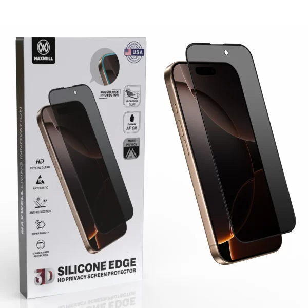 Maxwell 3D Silicone Edge HD Privacy Screen Protector iPhone 16 Pro